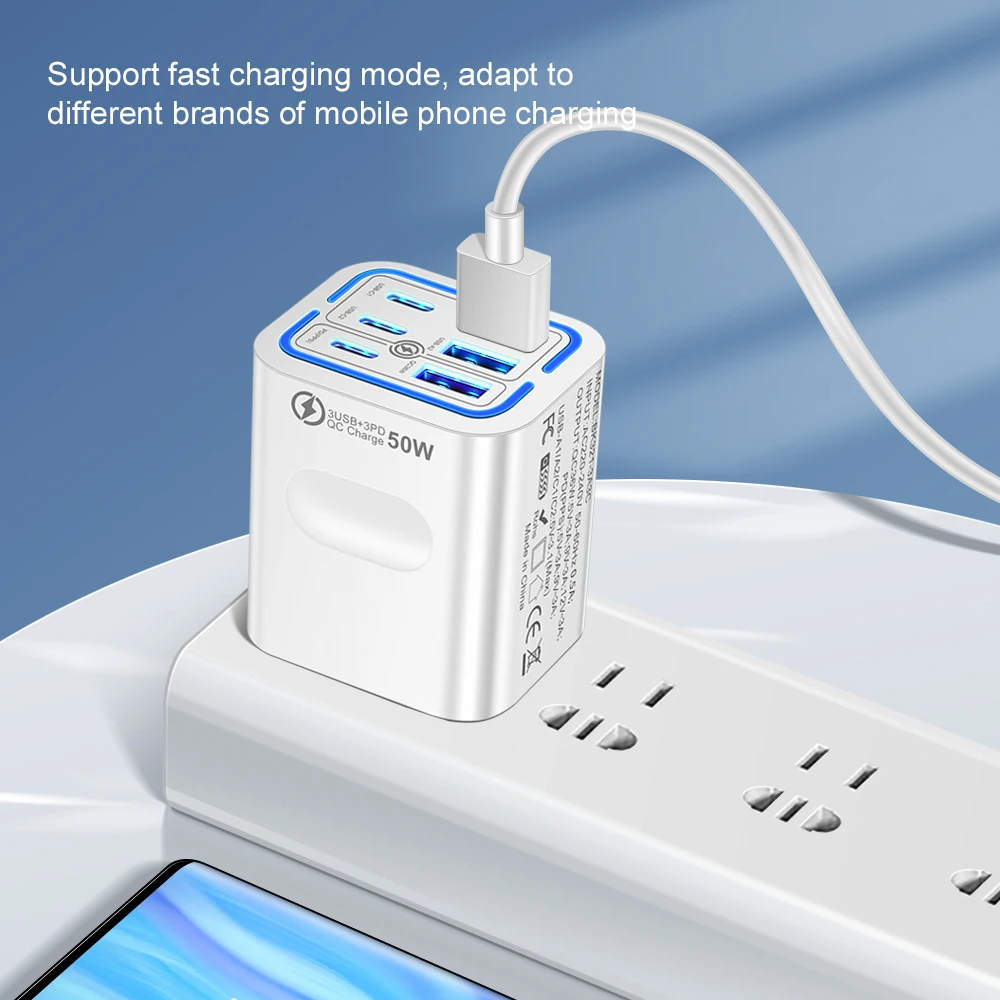 Insgesamt 100 W 6 Ports Schnellladung EU/US/UK Stecker Wandladegerät für iPhone Samsung Xiaomi Huawei USB Handy Ladegerät Adapter – Detail 3