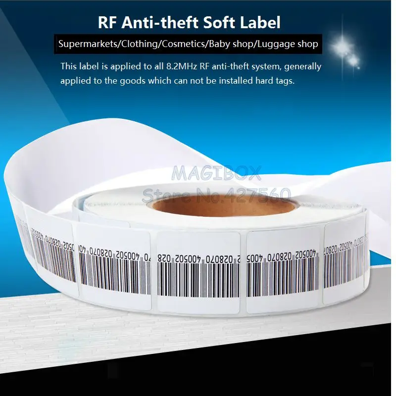 1000pcs/roll  8.2MHz RF Soft Label Security Anti-theft Tags RF Barcode Stickers ,EAS system