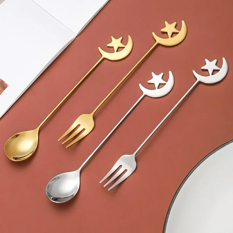 Eid Mubarak Star Moon Pendant Stainless Steel Spoons Coffee Spoon Kitchen Gold Accessories Tableware Decoration Tea Accessories