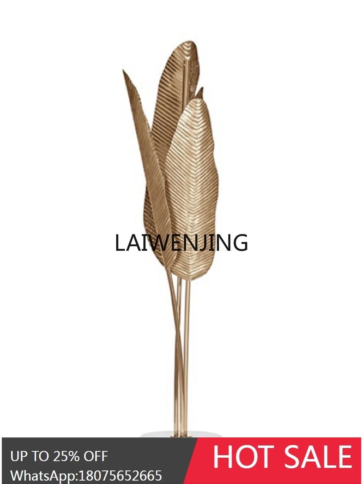 luxury living room brass banana leaf soft decoration art floor luminous ornament