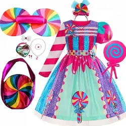 Sweet Lollipop Candy Kids Dress Carnival Party Little Girl Birthday Costume Fancy Rainbow Tutu Children Wedding Clothes 2-8T