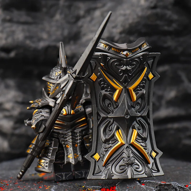 Silver Gray Ink Trident Defender, Tower Warrior, Frost Silver Barricade Battle Spirit Miniature Building Block Toy Compatible