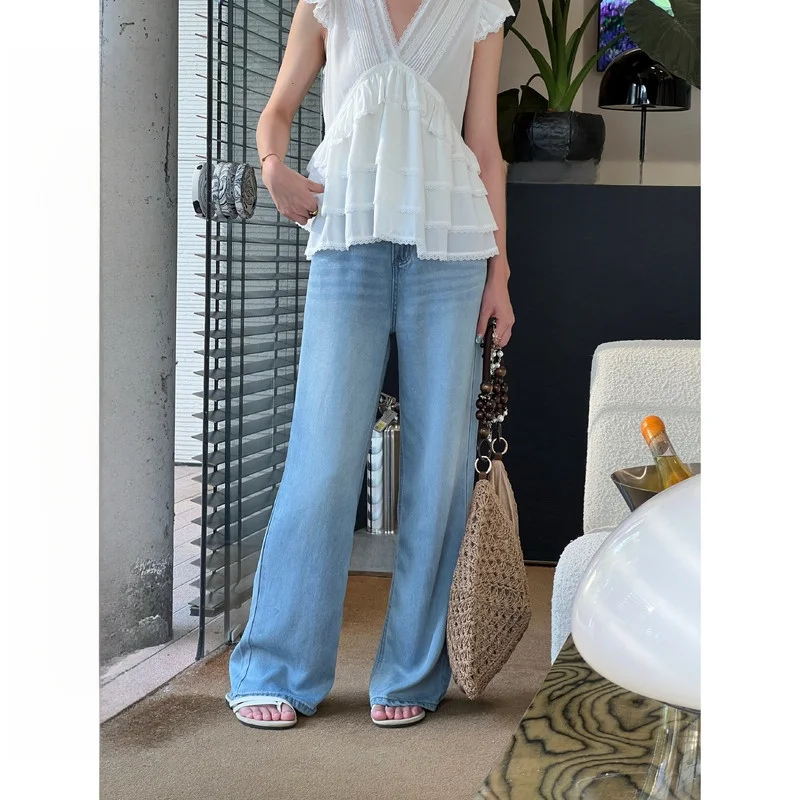 

Широкие брюки Onepire Hong Kong Sle в винтажном стиле из шелковистого денима, тонкие, мягкие, струящиеся, свободного кроя, женские, повседневные, с высокой талией