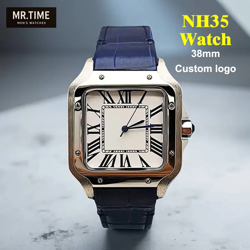 NH35 Square Watch Men's Watch Customized Logo Automatic Mechanical Watch Does Not Shine Suitable for NH35 Movement Watch