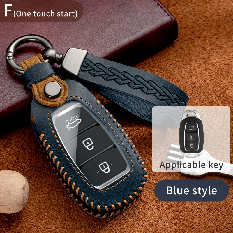 

Leather Car Key Cover Case Shell for Hyundai I30 Ix35 Kona Encino Solaris Azera Grandeur Ig Accent TM Palisade Santa Fe