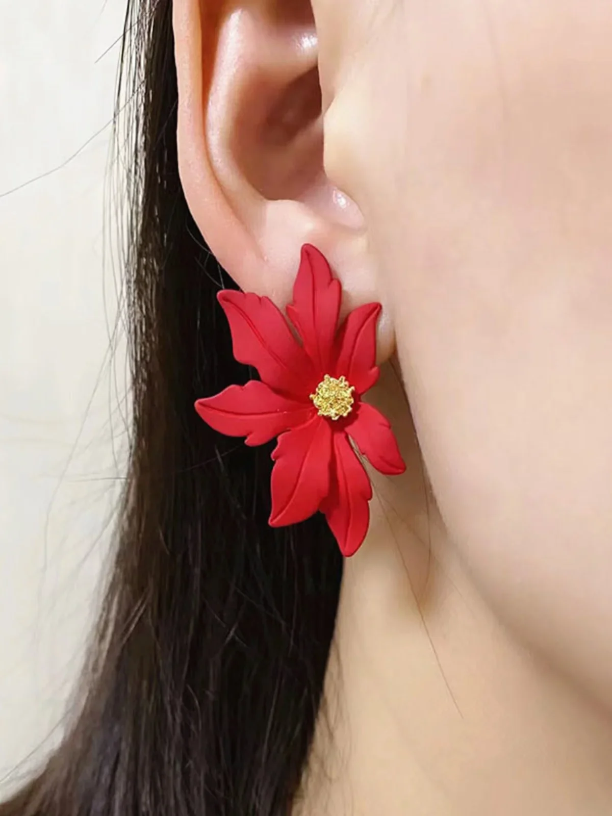 Red high-end super fairy flower niche light luxury earrings woman