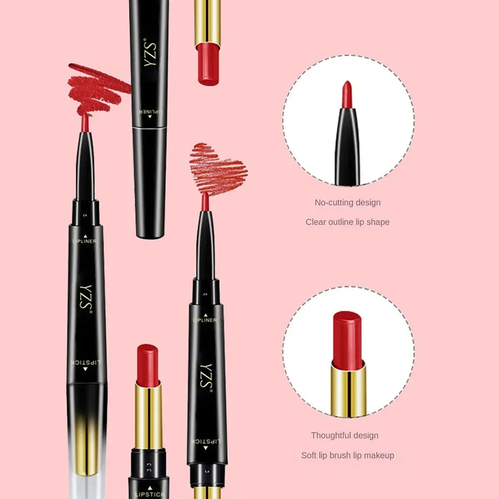 6 cores dupla cabeça delineador labial cosméticos copo antiaderente 2 em 1 batom de longa duração à prova dwaterproof água veludo lipliner lápis beleza