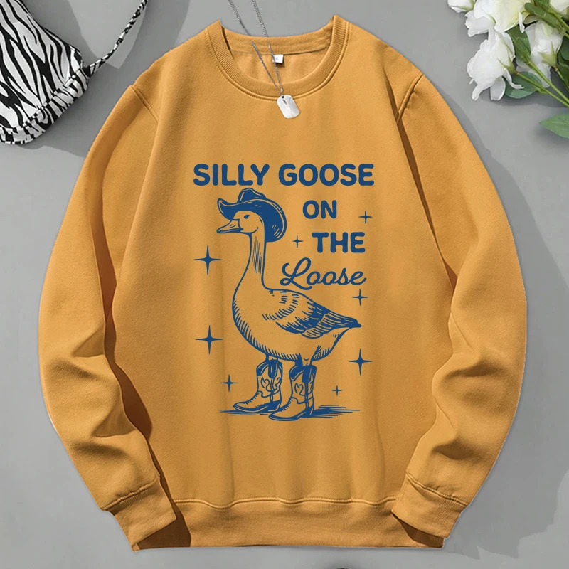 

Silly Goose Funny Print Male Sweatshirts Casual Street Versatile Pullovers Autumn O-Neck Basic Pullover Fleece Warm Sportswear