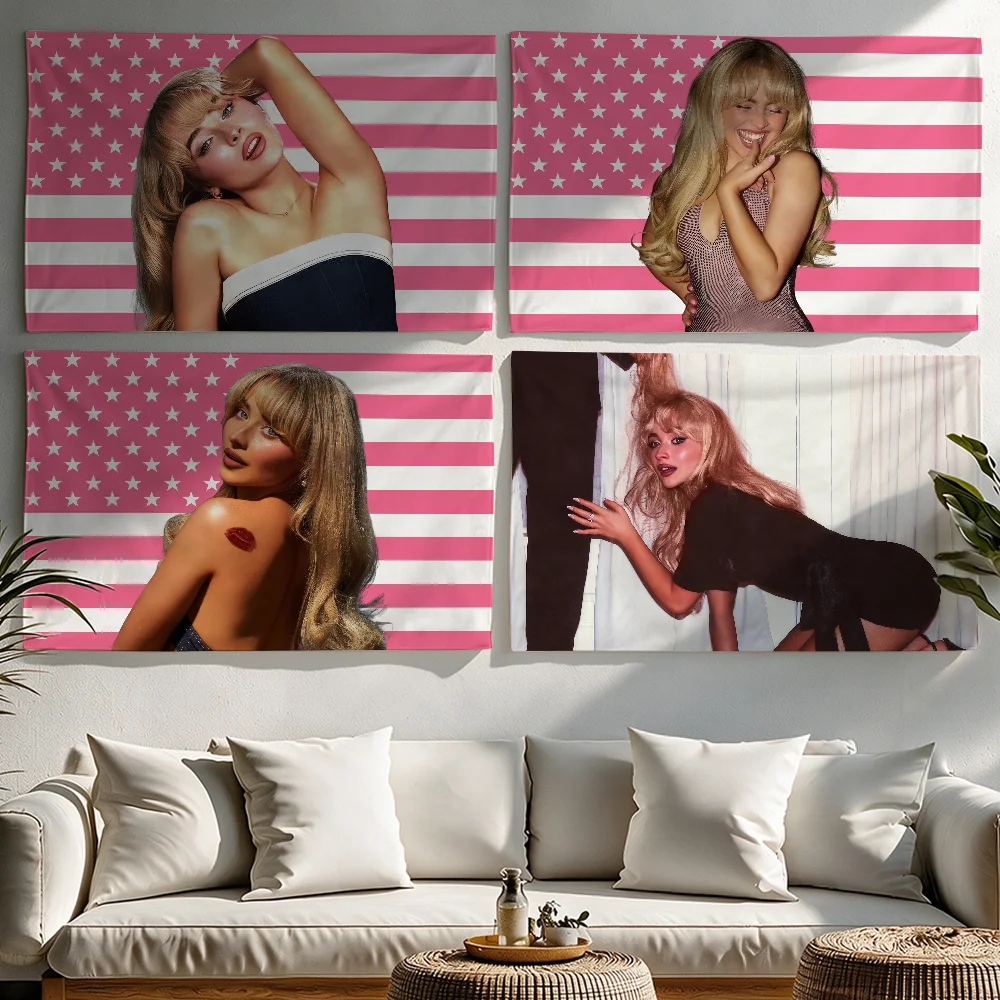 Singer S-Sabrina C-Carpenter flag Tapestries Outdoor Parties Bedrooms Living Rooms Dorm Rooms Wall Decor Banners Gifts