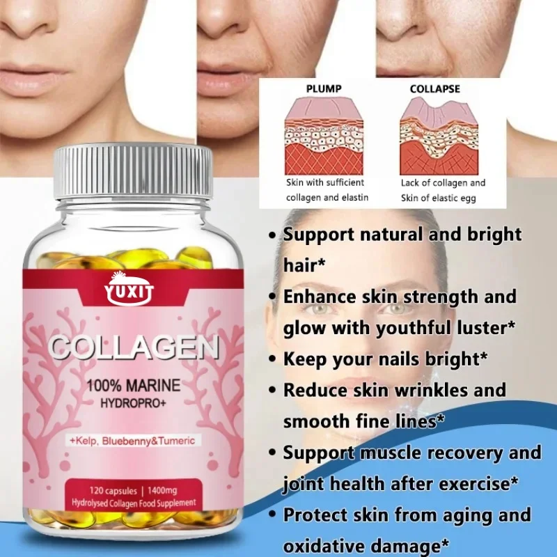 Powerful Marine Collagen 1400mg with HA Biotin Blueberry Vitamins ComplexHydrolyzed Type 1