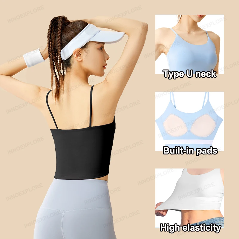 Women Gym Bra Anti Shock Yoga Bralette Fitness Sling Tank Top With Bra Padded Workout Crop Top Casual Underwear Women Clothing