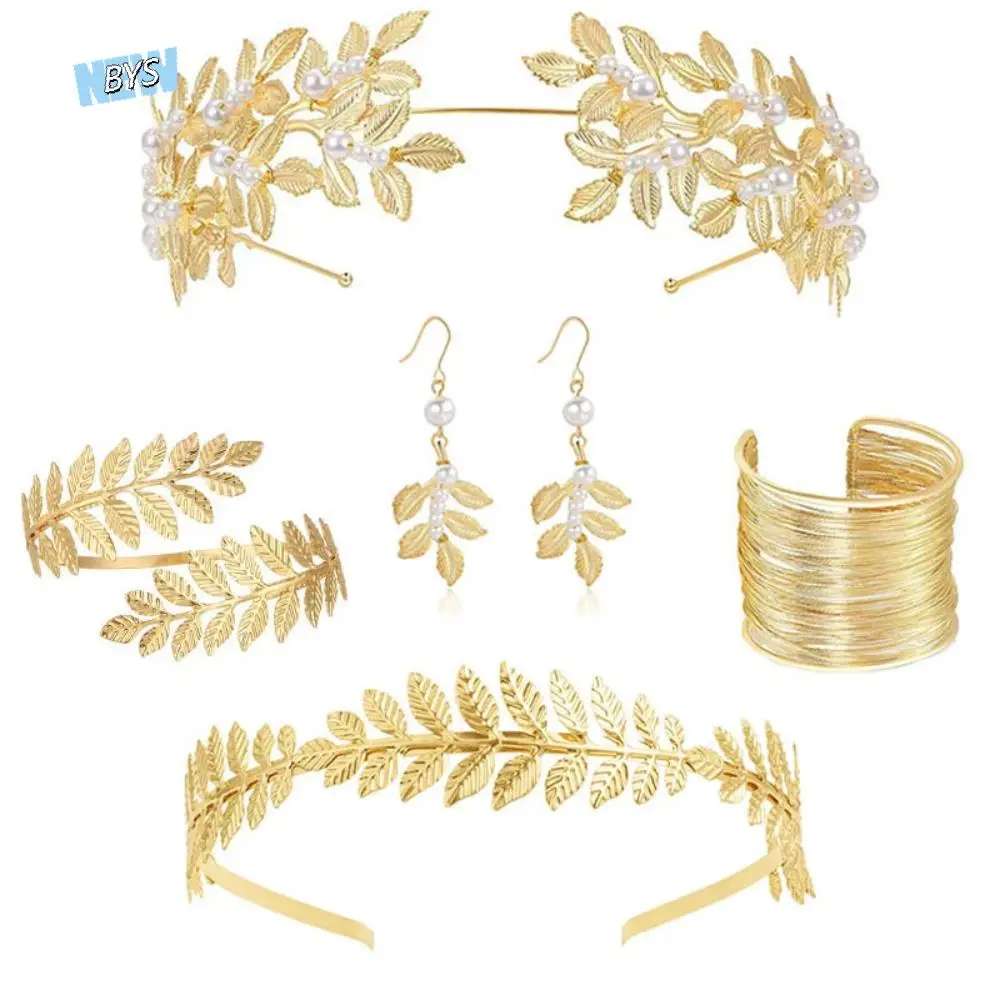 

Baroque Women's Wedding Jewelry Set Bridal Earrings Leaf Design Greek Goddess Hair Jewelry Hair Headbands Bracelet