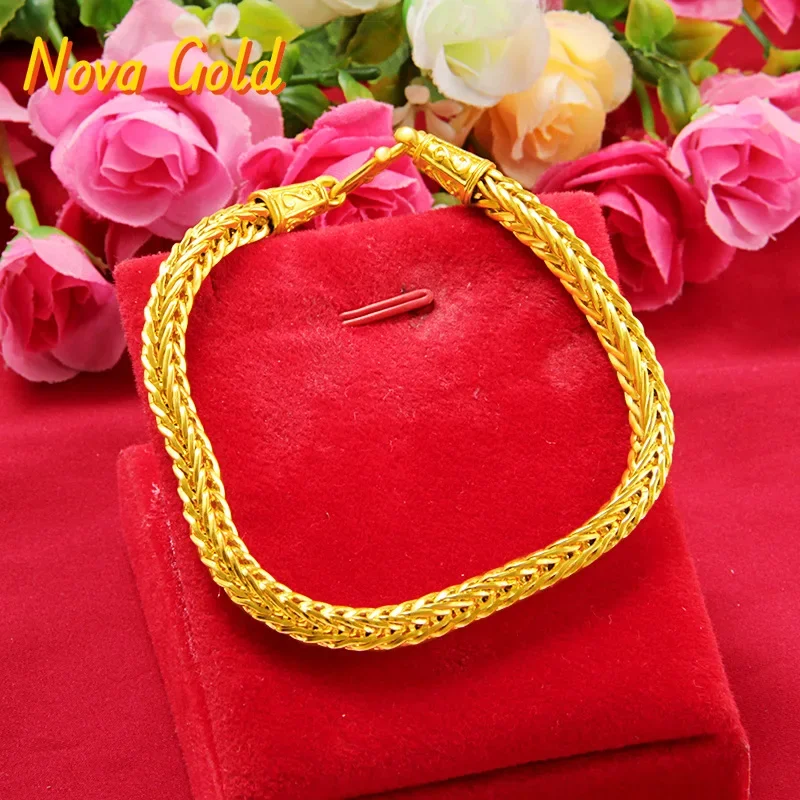 

NovaGlod 9999 genuine gold men's jewelry keel chain necklace 24K gold bracelet