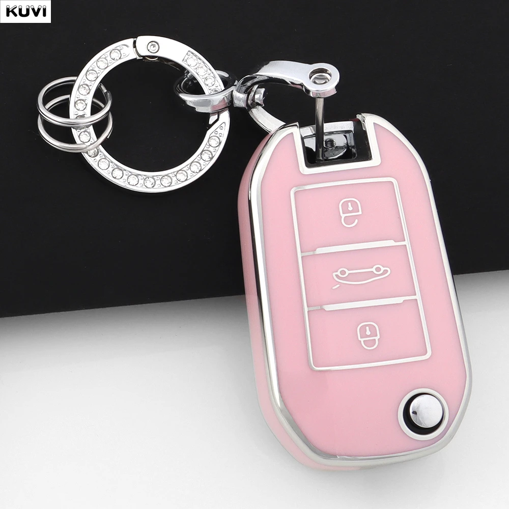 

Pink TPU Style Car Folding Key Case Cover Shell For Peugeot 208 3008 308 508 408 2008 307 4008 For Citroen C4 C3 C6 CACTUS C8