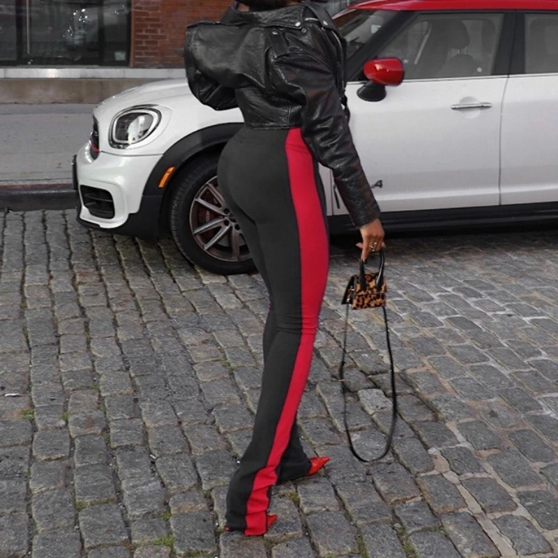 

2025 новые модные универсальные узкие брюки с высокой талией контрастного цвета, расклешенные брюки, спортивные леггинсы