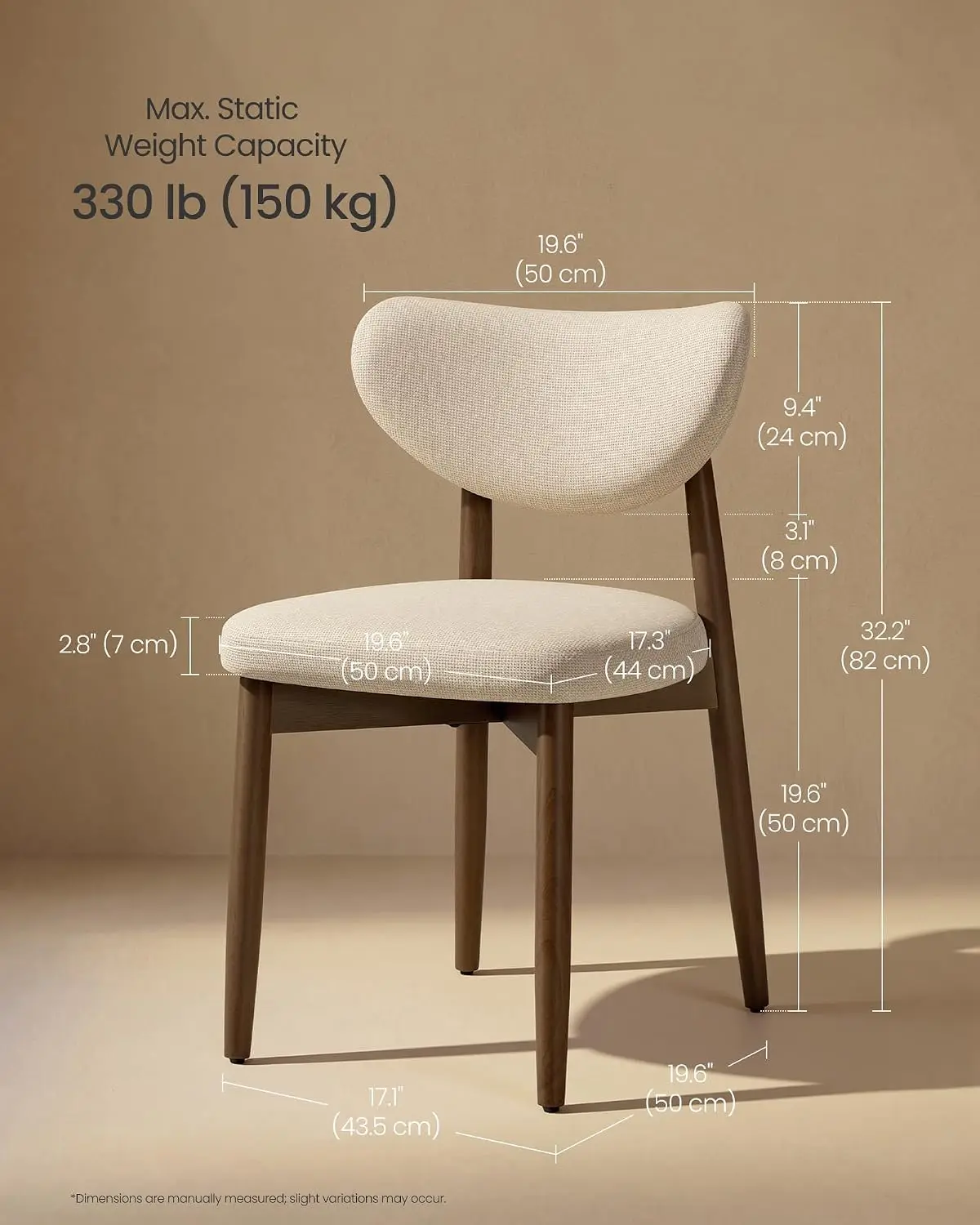 Wooden Dining Chairs Set of 2, Upholstered Kitchen Chairs with Solid Wood Legs, Ergonomic Curved Backrest, Built-in Handle, Mid