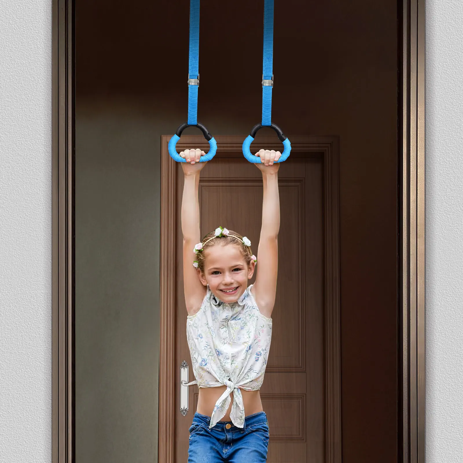 Kids Gymnastic Rings with Cartoon Design and Adjustable Straps Indoor Fitness Strength Training Equipment