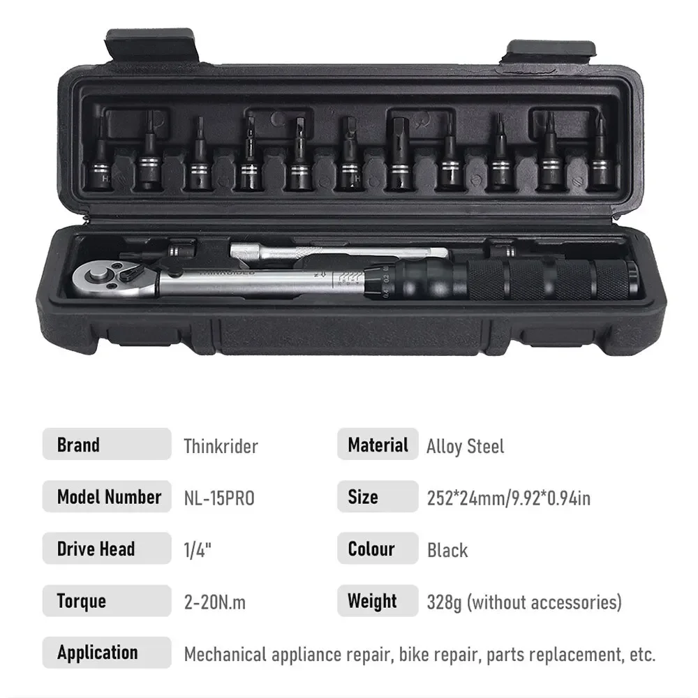 ThinkRider Professional NL-15 PRO Bicycle Bike Torque Wrench 2-20N·m Allen Key Tool Socket Spanner Set Kit Derailleur pully set