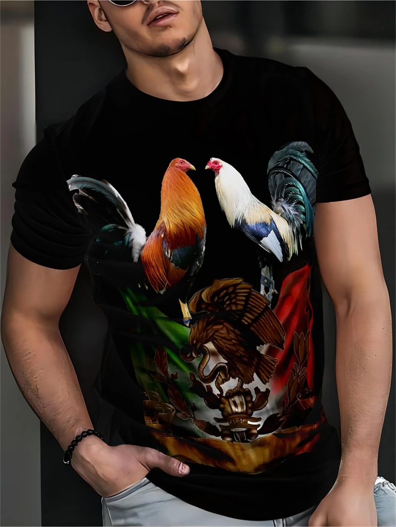 

New rooster printed men's T-shirt with animal pattern men short sleeved chicken printed men's clothing casual round neck T-shirt