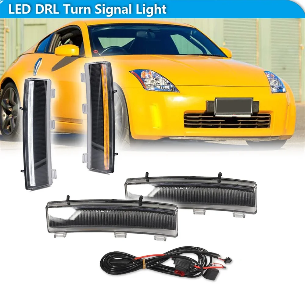 

Для Nissan 350Z LCI Switchback белый светодиодный передний бампер DRL дневные ходовые огни с янтарными указателями поворота 2006, 2007, 2008, 2009,