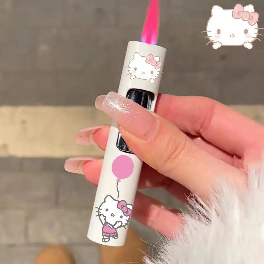 Zapalniczka Kuromi Hello Kitty Cinnamoroll Cartoon Sanrio Creative Kawaii Windproof Pink Flame Lighter Boyfriend Gift 2024