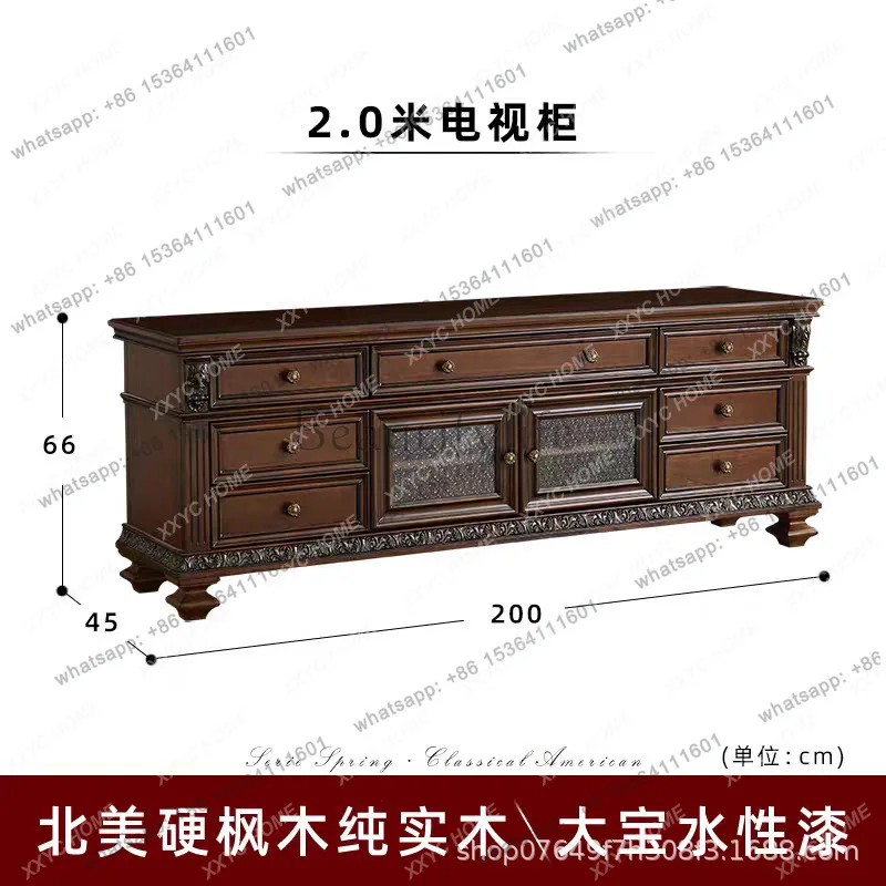 country French retro solid wood TV cabinet Chinese antique villa carved living room locker