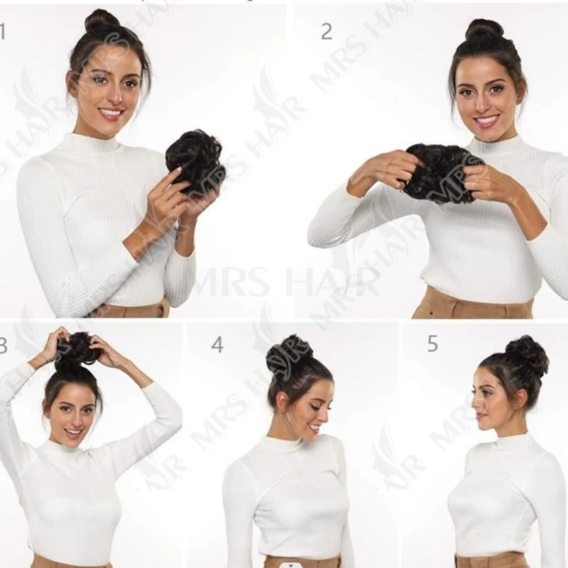 MRS HAIR Chignon panino disordinato Doller panino per capelli ciambella Tousled panino flessibile per capelli capelli umani naturali per donne e tipi panino eladtico