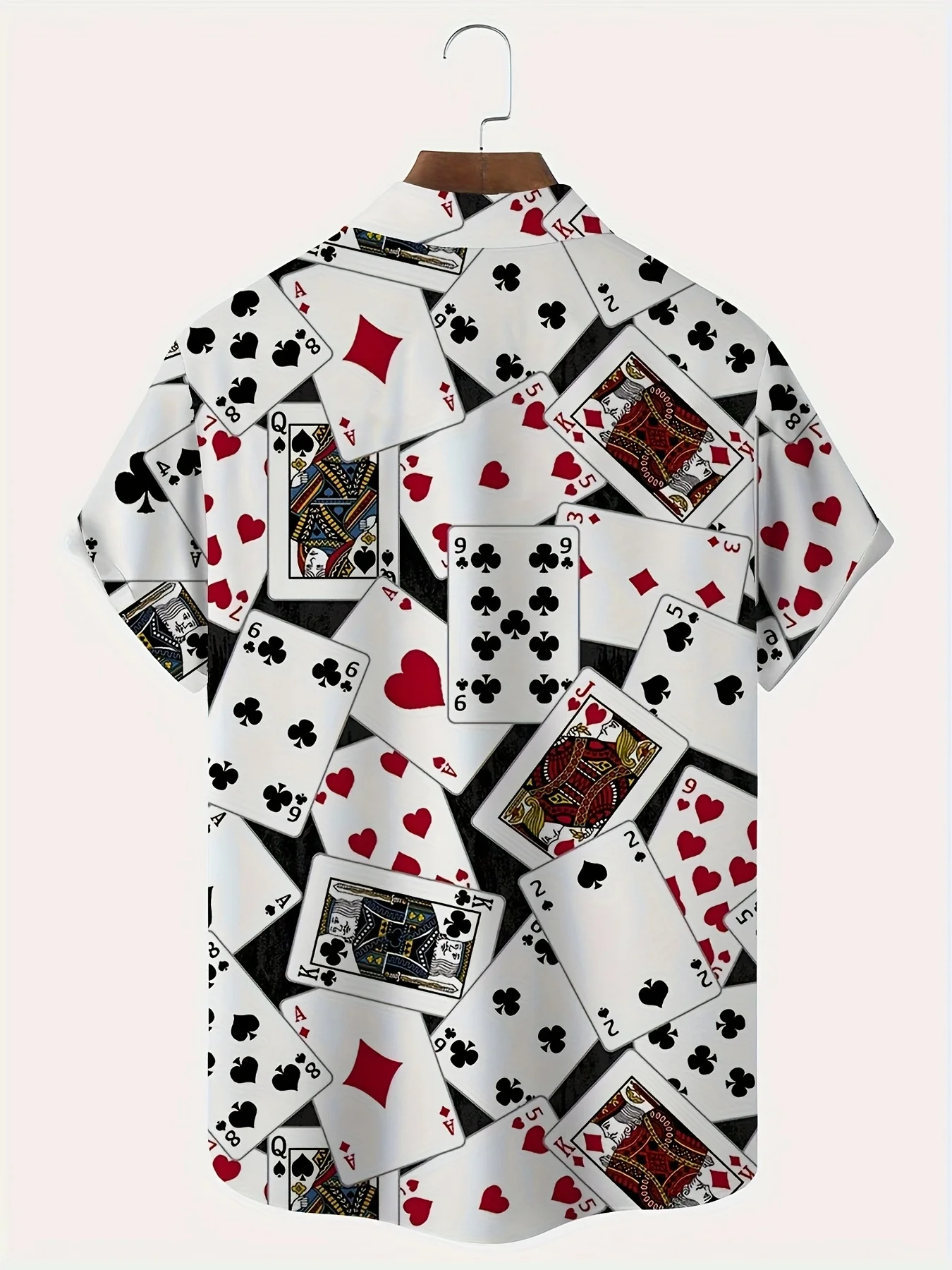 Men Short Sleeve Shirt Poker Card Print Turn‑Down Collar Hawaiian Casual Party Tops