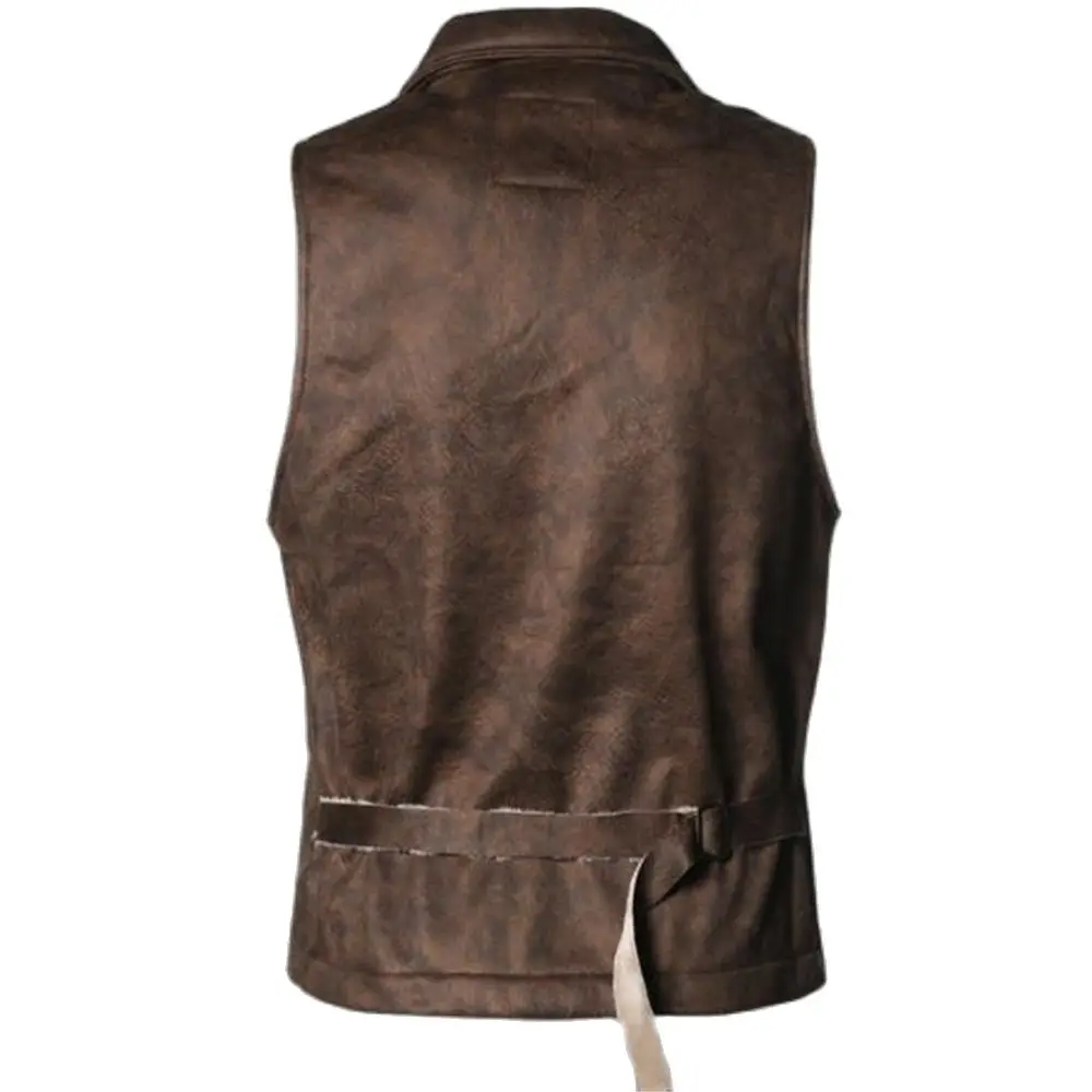 Spring Suede Slim Fit Single Breasted Vest Mens Gothic Steampunk Victorian Waistcoat Casual Leather Sleeveless Jackets