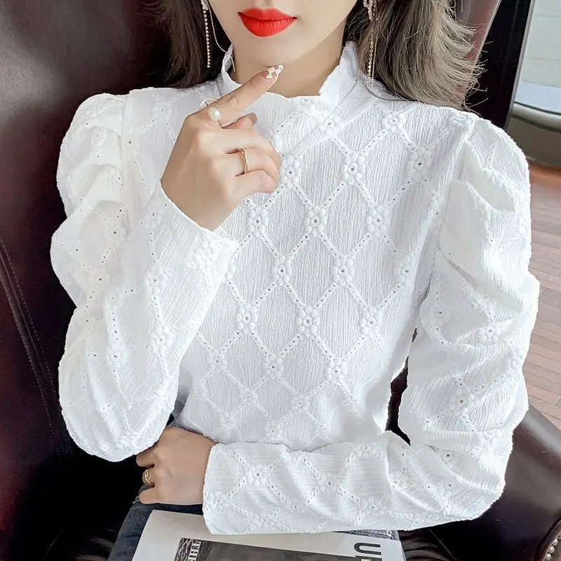 

Women's High Collar Lace Blouse White Base Layer irt Inner Wear Design Sensation Autumn Winter Faion Small irt