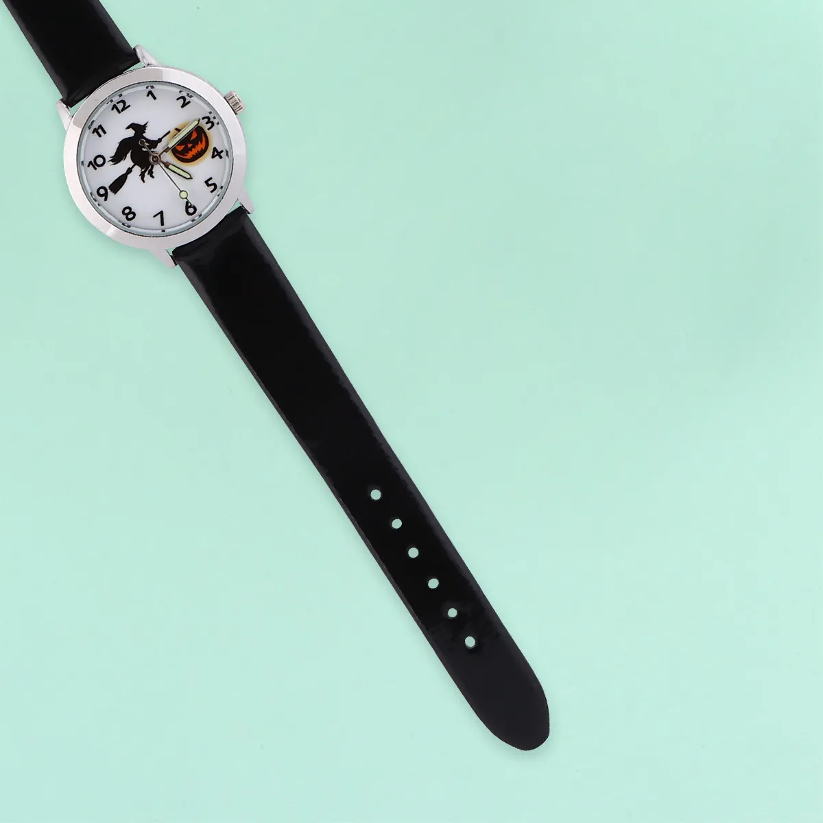

1 шт. светящиеся кварцевые наручные часы с указателем в виде ведьмы и тыквенного фонаря, черные, для студентов, подарок, прочный механизм из поликарбоната