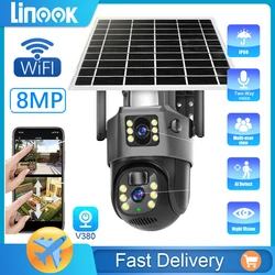 Linook 4K 8MP V380 Pro Solar CCTV Solar WIFI Wireless CCTV Outdoor Camera Built-in Battery Low Power Color Night Vision,