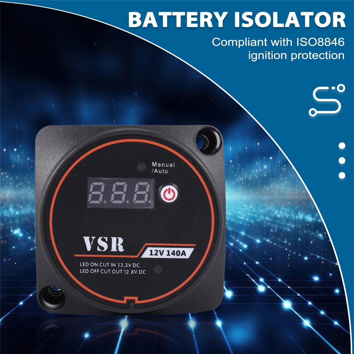 

Voltage Sensitive Split Charge Relay Digital Display VSR 12V 140A for Camper Car RV Yacht Smart Battery Isolator ChargeJAS