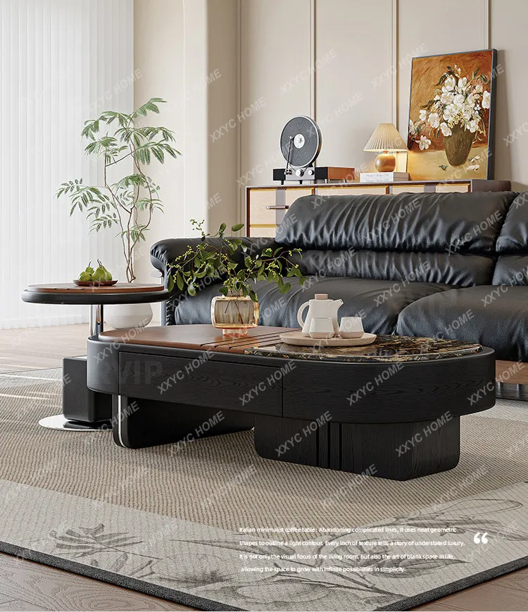 Medieval oval coffee table natural luxury stone living room with storage advanced sense light luxury side table combination