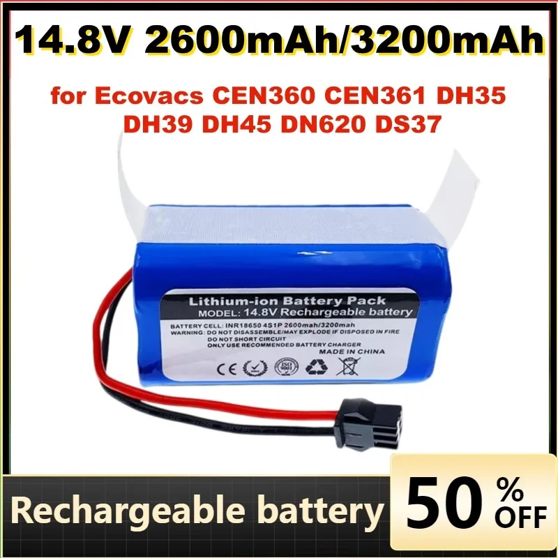14.8V 2600mAh/3200mAh Battery for Ecovacs CEN360 CEN361 DH35 DH39 DH45 DN620 DS37 Robot Vacuum Cleaner Spare Parts Battery