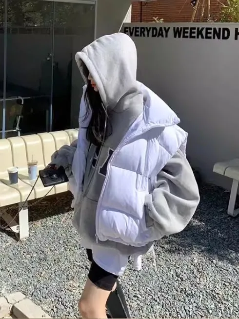 

Women's down Cotton Jaet Vest Thi Warm Stand Collar Loose Slim ort Bread Sle Outerwear Korean Version Long Sve