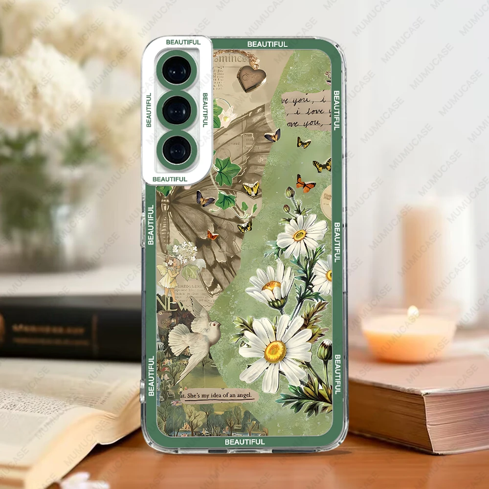 Etui na telefon Samsung Galaxy S20 S21 S22 S23 S24 FE Plus Ultra A54 A53 A52 A34 5G TPU Soft Cover Zielone naklejki retro