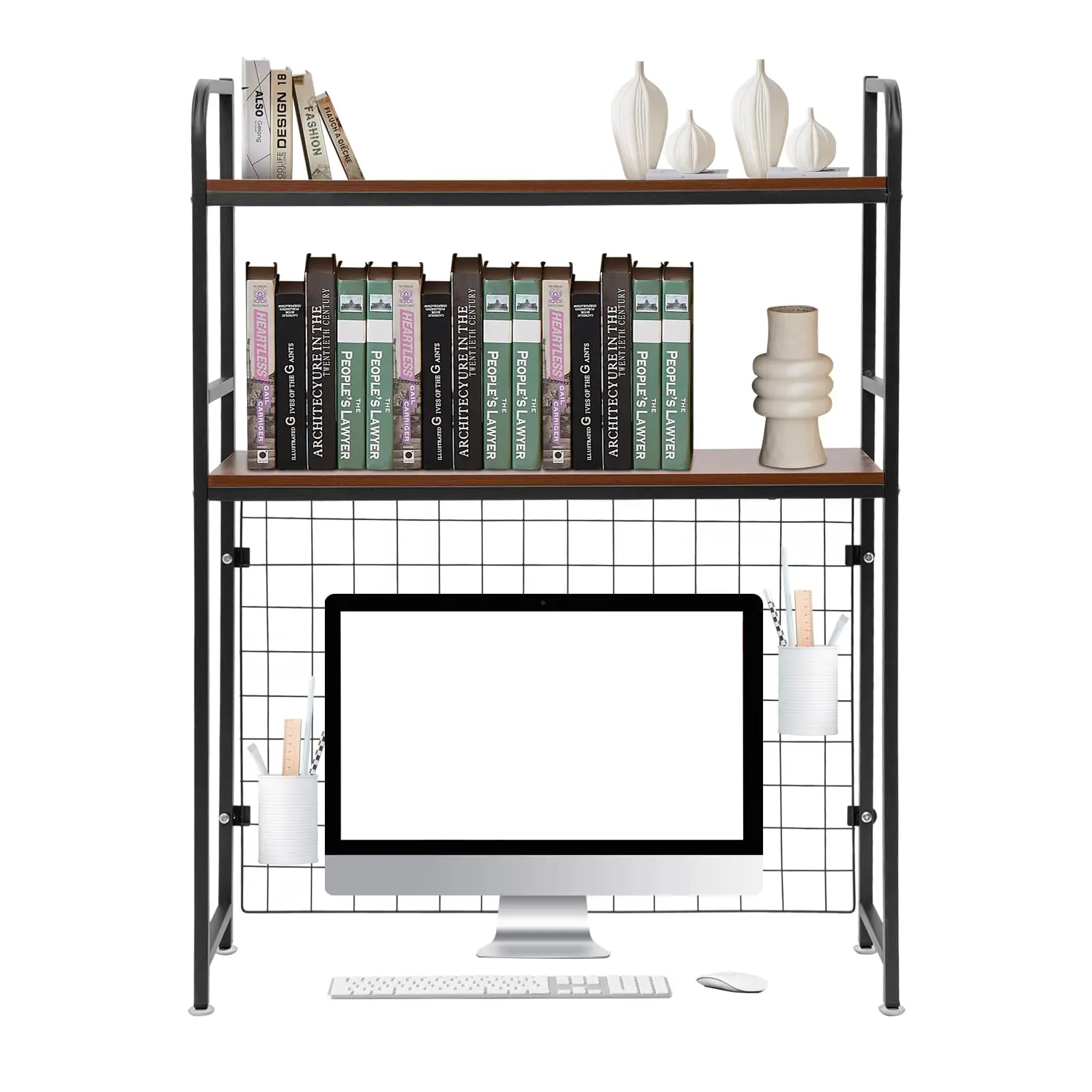

Desktop Bookshelf, 29.53" Desktop Organizer Shelf Black Desk Hutch for Computer Desk 2 Tier Desk Shelf Multifunctional Freestand