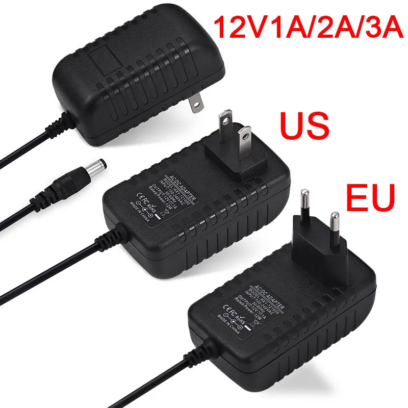 DC12V Universal Power Supply Transformer AC 100-240V to DC 12V ConverterCharger Adaptor EU US 1A 2A 3A For LED Lighting