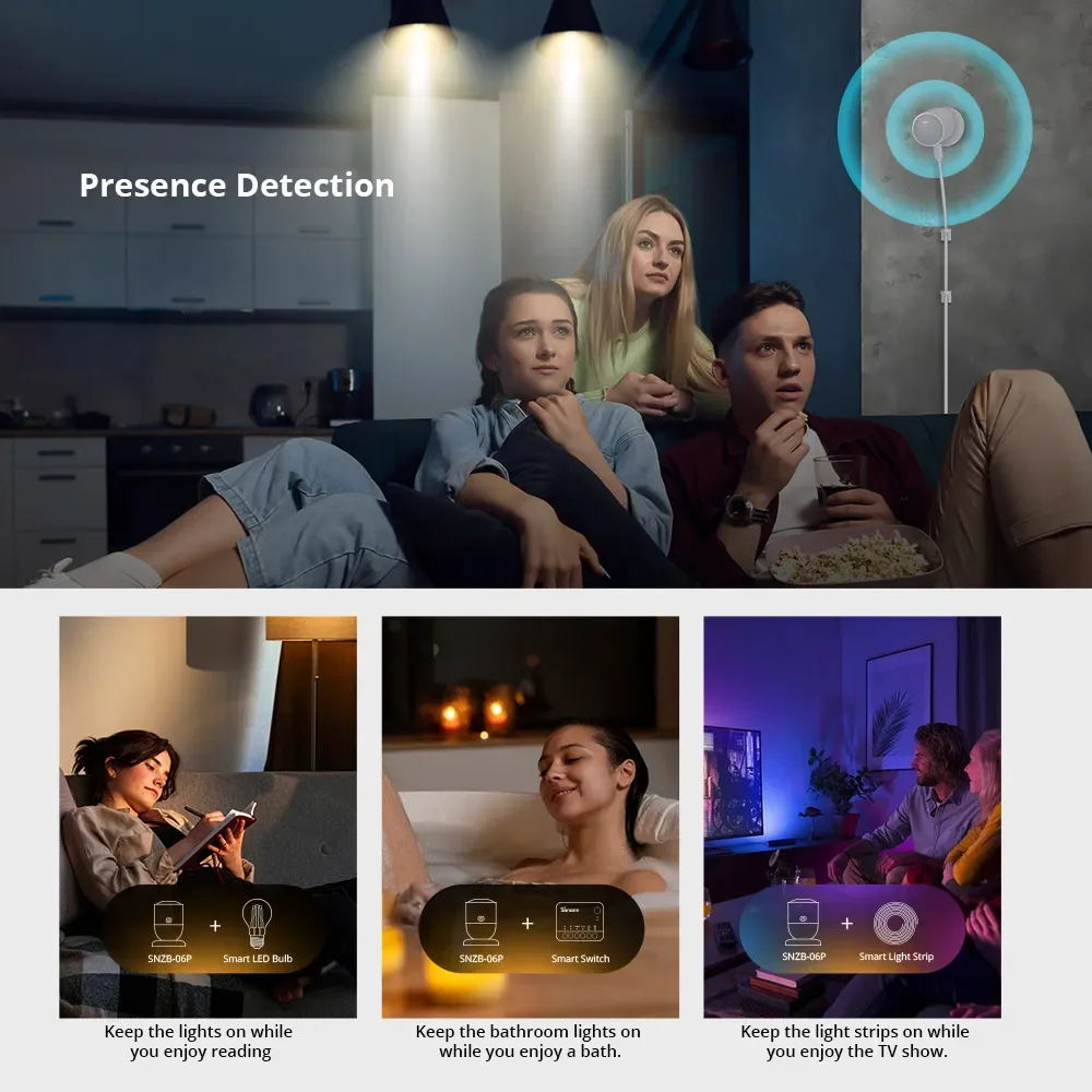 Sonoff Zigbee Menselijke Aanwezigheid Sensor SNZB-06P Aanwezigheidsdetectie Lichtdetectie Slimme Domotica Voor Google Alexa Alice