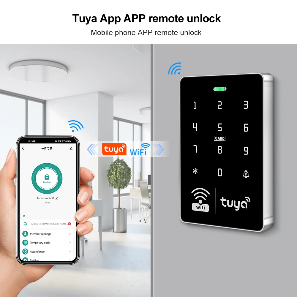 WiFi Tuya Door Access Control Keypad IP68 Waterproof RFID Keyboard Controller Reader Touch Door Opener APP Remote Unlock WG26/34