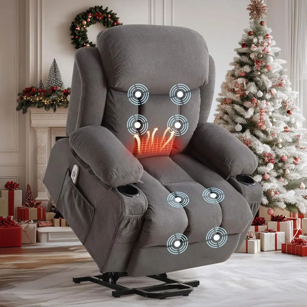 

Power Lift Recliner Chair with Massage and Heat for Elderly, Electric Recliner Single Sofa with Two Cup Holders, Extended Footr