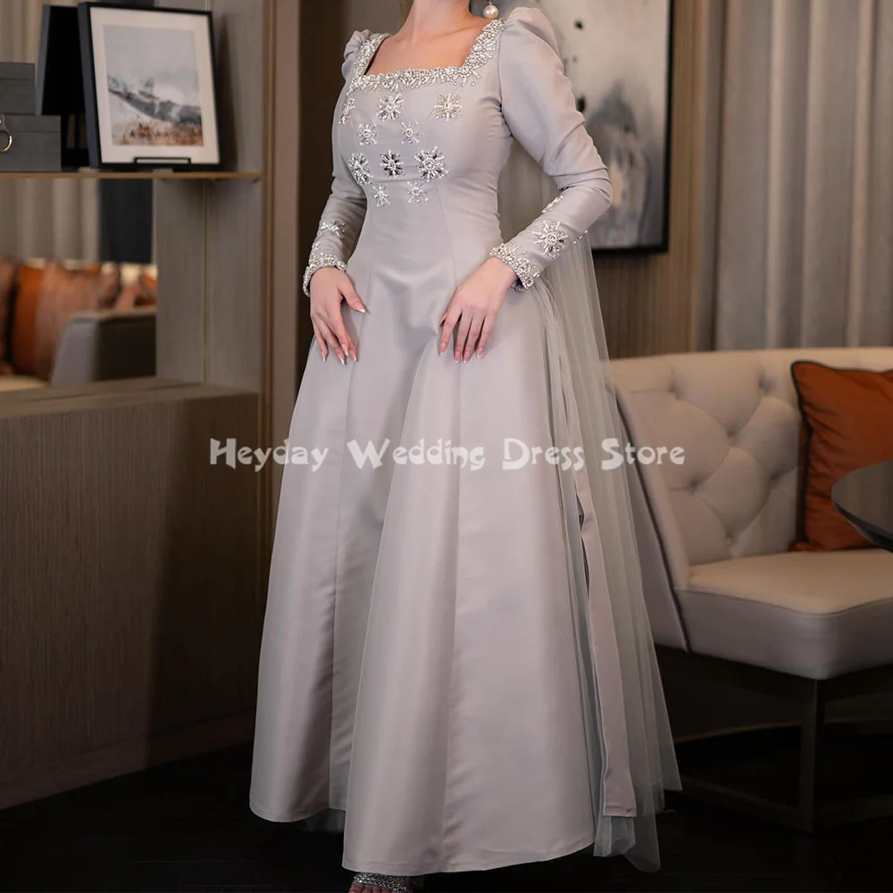 

Heyday Women's Square Neck Beaded A Line Floor-Length Saudi Evening Dresses Long Sleeves With Tulle Shawl Elegant Dresses 2025
