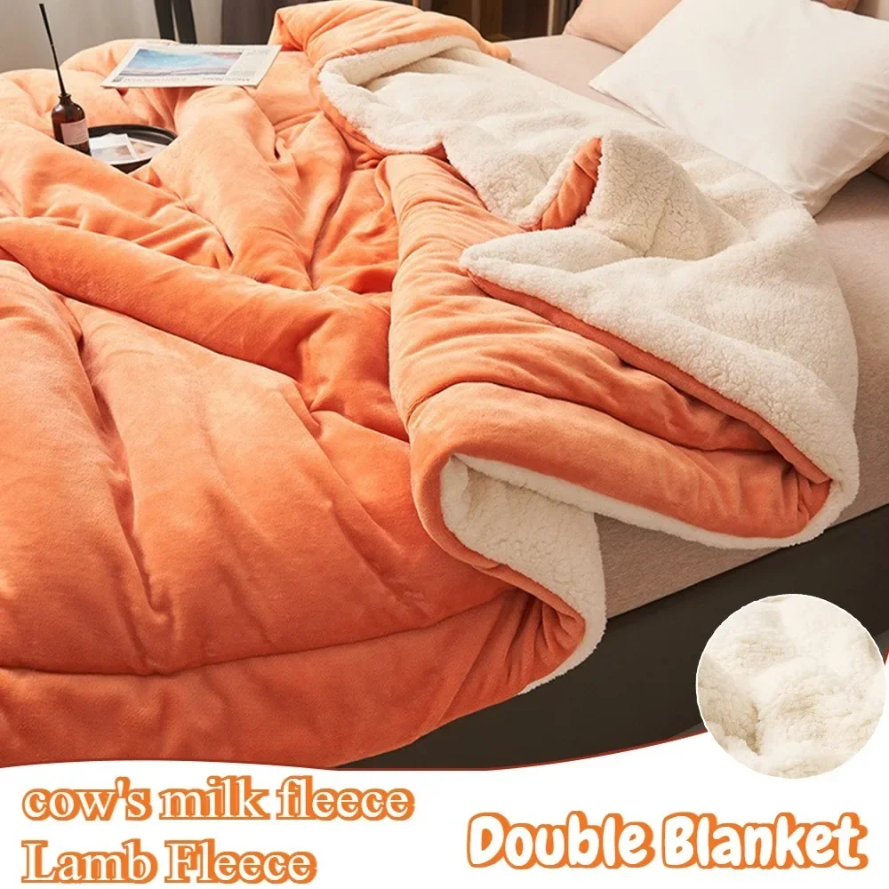 Winter Bed Blankets Solid Color Lambswool Fleece Blankets Throws Adult Thick Warm Sofa Camping Thickened for Warmth and Comfort