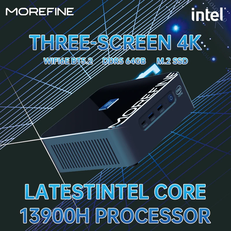 

MOREFINE S600 13th Gen Intel i7 13800H i9 13900H DDR5 Mini PC 14 Core 20 Thread Windows11 2*M.2 NVME 2*LAN Gaming PC Desktop