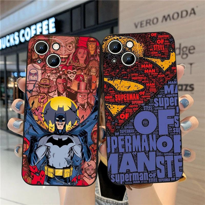 Superman Batman For Apple iPhone 15 14 13 12 Mini 11 XS XR X 8 7 Pro Max Plus Soft Silicone Black Phone Case