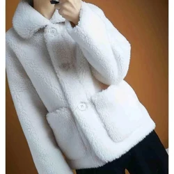 Solid Color Button Pockets Long Sleeve Cardigan Women's Clothing Casual Elegant Loose Autumn Winter Turn-down Collar Tops