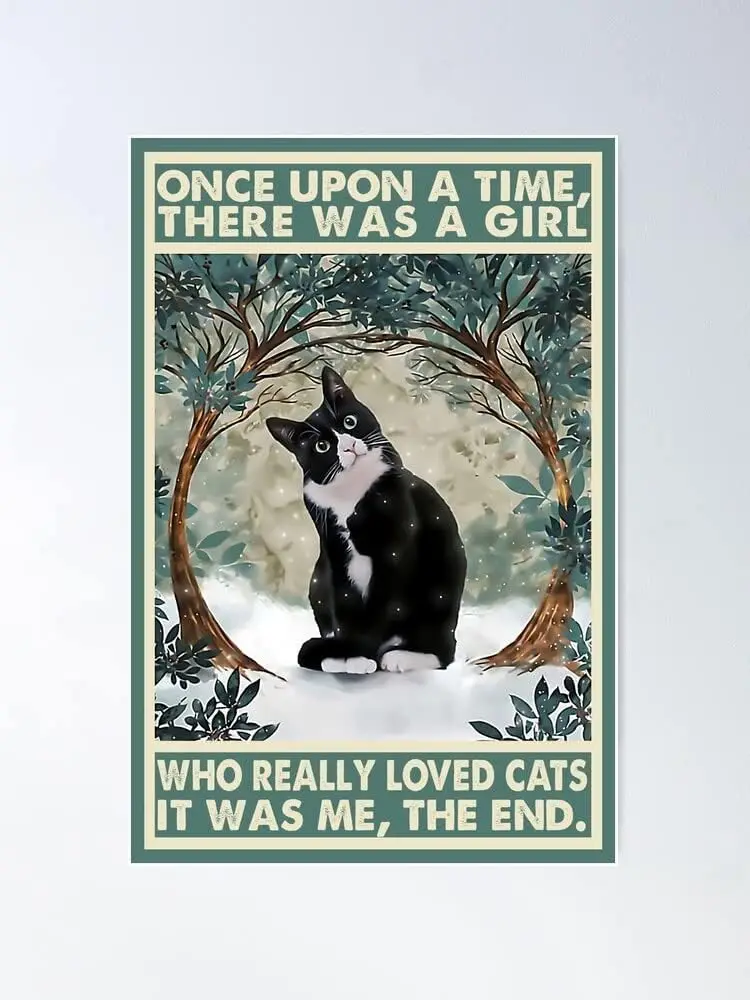 Póster de gato negro con la frase 'Había una vez una niña', regalo para amantes de los gatos, placa de estilo vintage con aspecto oxidado para bar, hogar, garaje, cueva de hombre