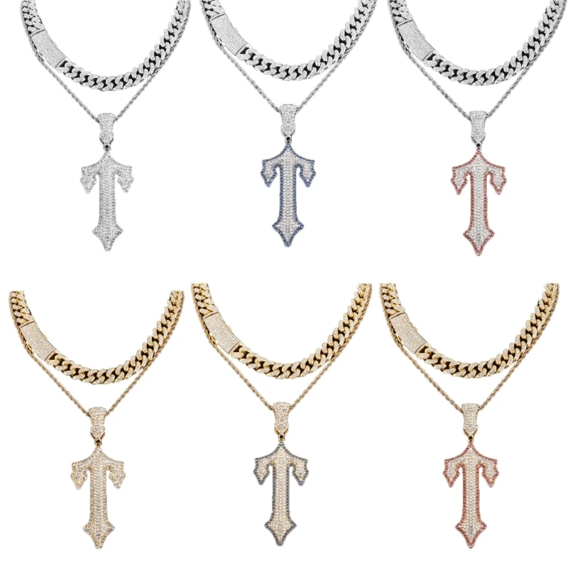 

Full Diamonds Crosses Charm Cuban Chain Elegant Unisex Necklace