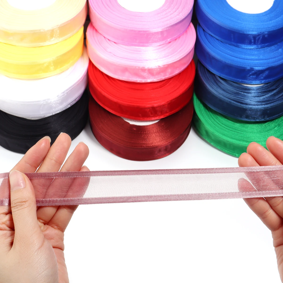 50 Yards/Roll Colorful Organza Ribbons Width 2.5cm Satin Ribbon for DIY Bouquet Packaging Bow Gifts Party Decoration Materials